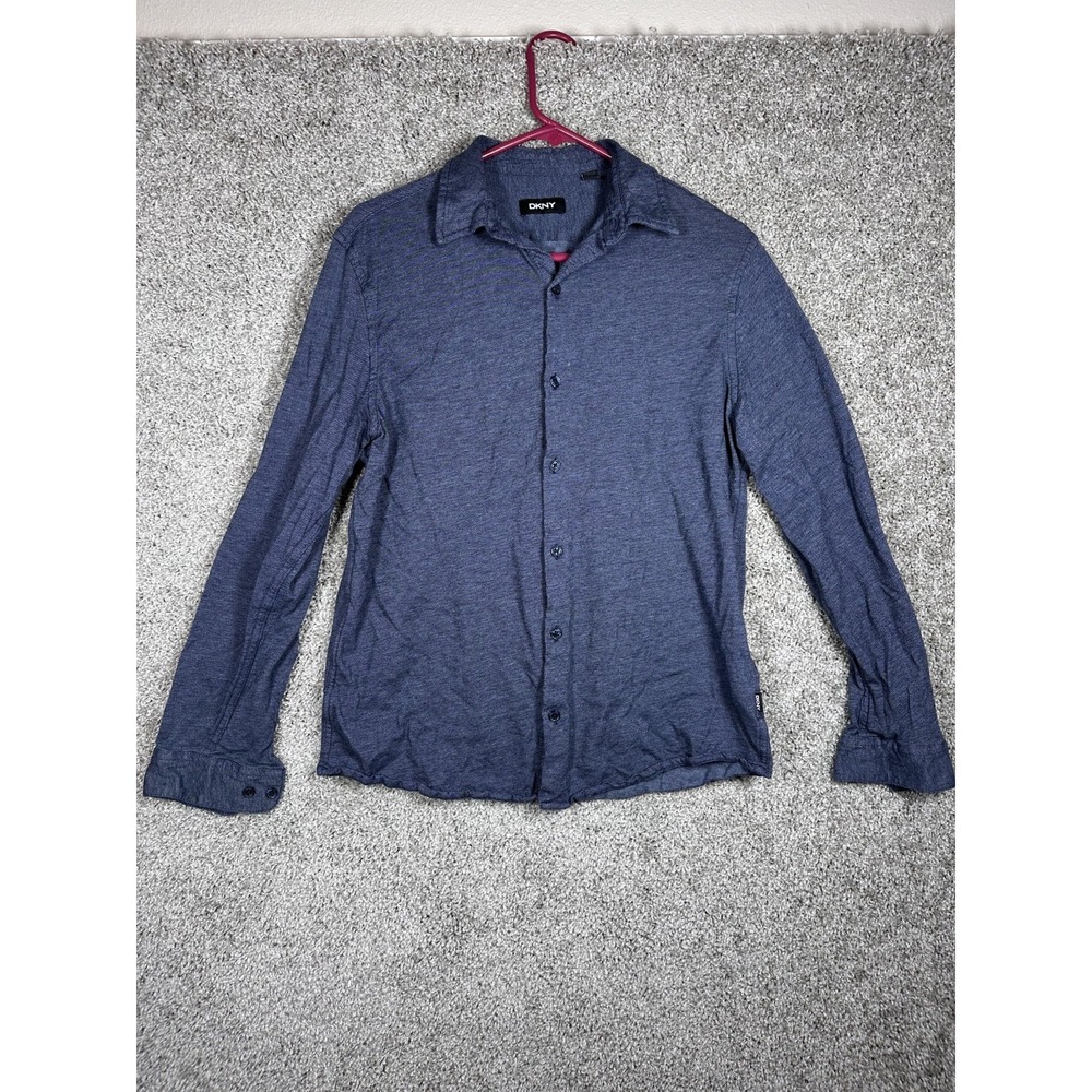 DKNY Men's‎ Cotton Button Down Shirt Size M Blue Long Sleeves Regular Fit Casual